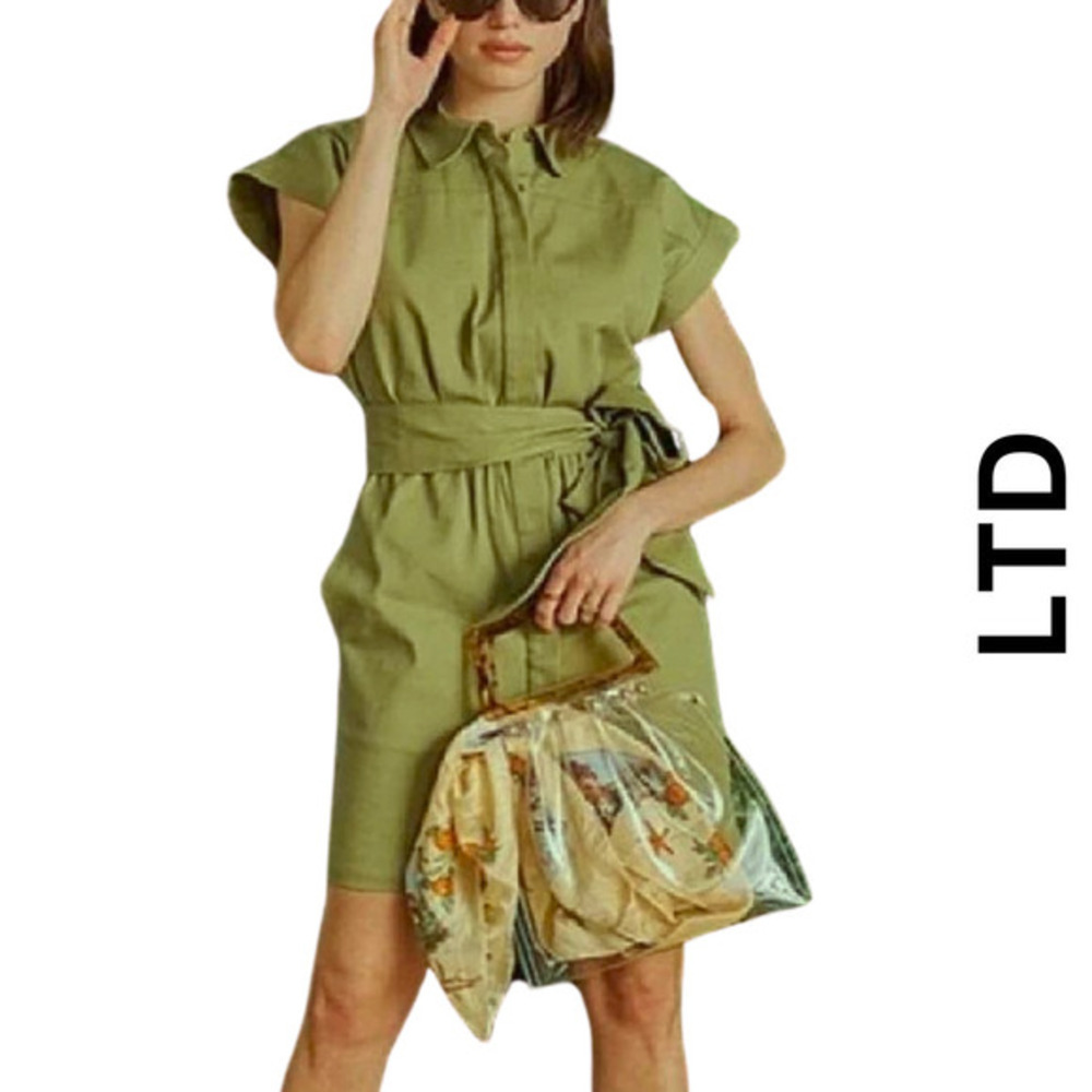 LDT NWT Dax Tie‎ Waist Button Down Collar Short Sleeve Sheath Shirt Dress Size 6